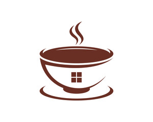 Coffee glass with house window incorporating vector logo