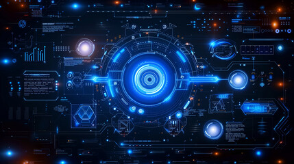 Obraz premium Futuristic digital hud interface with blue and orange elements