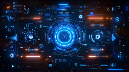 Obraz premium Futuristic digital hud interface with blue and orange elements