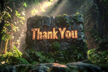 'Thank You' sign in lush, tropical jungle landscape