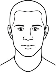 Adult man face and head (without hair), eyes open. Blank male head template for medical infographic clipart vector illustration on black and white.