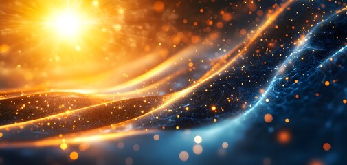 Fototapeta premium A vibrant abstract background featuring waves of light, sparkling particles, and rich colors, perfect for creative designs and visuals.