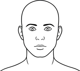 Adult man face and head (without hair), eyes open. Blank male head template for medical infographic clipart vector illustration on black and white.