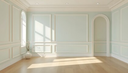 Light Streaks in a Room with White Trim and an Arched Doorway