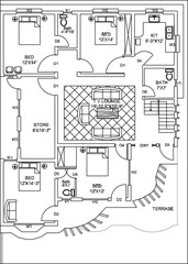 Vector sketch illustration silhouette design engineering drawing architectural site plan layout residential house