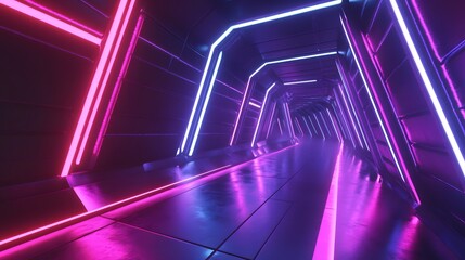 Fototapeta premium Abstract 3D tunnel with glowing neon lines and a futuristic feel