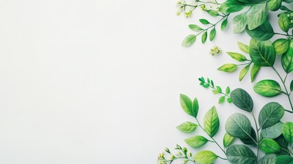 Obraz premium White Background with Green Leaves Border