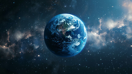 Planet earth with stars and blue sky on space background.