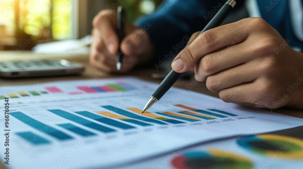 Poster Hand Analyzing Bar Graph with Pen