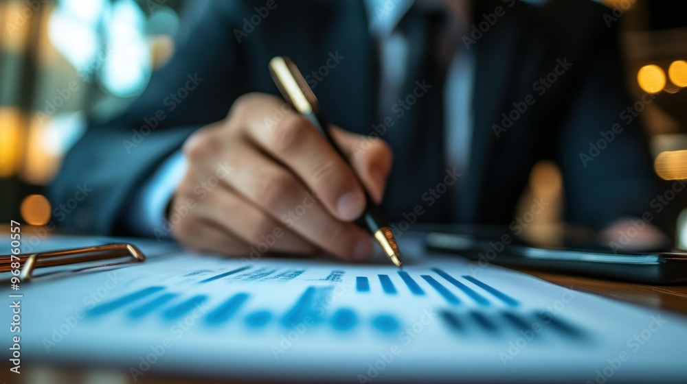 Poster close-up of hand writing on a document with a pen