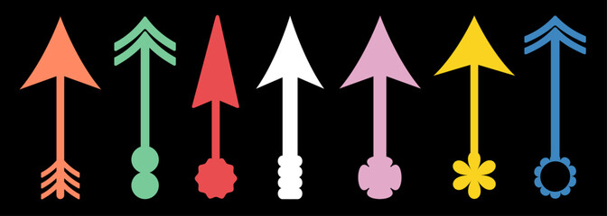 Long arrows icon set. Vector set of trendy long arrows left and right in flat style.Brutalism colorful Y2K shapes.  Replaceable vector design. For your apps, websites and UI or UX design