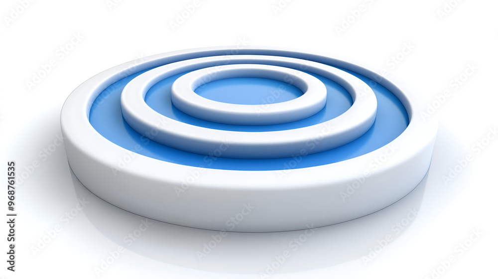 Poster abstract concentric circles design in blue and white representing depth and motion in a minimalist s