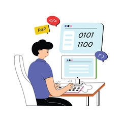 A man coding on desktop computer, developing software