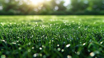 Naklejka premium Lawn Areas: Large, lush green spaces with neatly trimmed grass, ideal for playing sports, picnicking, or relaxing under the sun. 