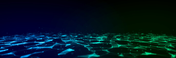 Futuristic digital data transfer concept. High-speed data flow of cryptocurrency servers. Cyber technology background. 3D rendering.	