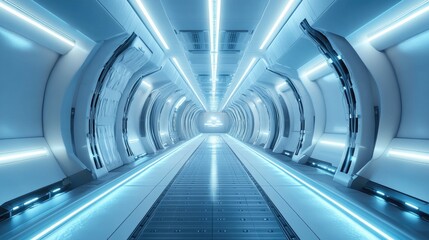 Naklejka premium A futuristic interior featuring multifunctional wall panels with a metallic gray finish, blending high-tech aesthetics with modern functionality