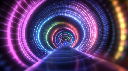 Pulsating 3D rings of light forming a hypnotic tunnel effect