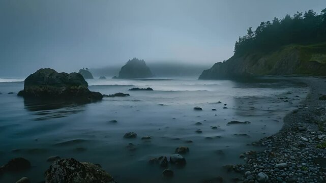 Mystical Coastline with Fog
