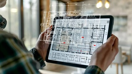 engineer in safety gear scrutinizes analytics on a digital tablet amidst the complex machinery of an industrial plant.
