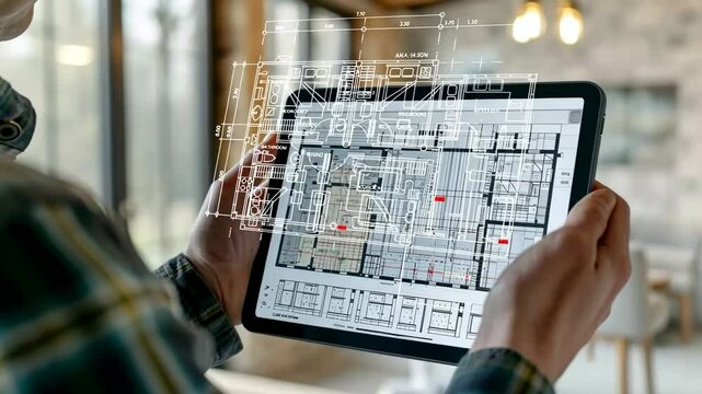 engineer in safety gear scrutinizes analytics on a digital tablet amidst the complex machinery of an industrial plant.