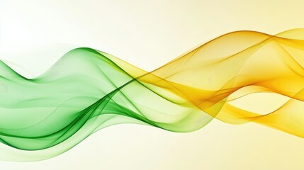 Abstract transparent waves in yellow and green, flowing gently with smooth curves on a clean, modern background.