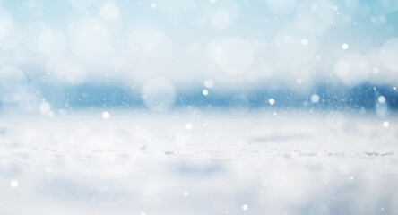 Fototapeta premium Winter landscape with snowy background and snowflakes. Christmas concept
