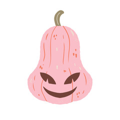 Cute Halloween Pumpkin with smiled Face. Retro hand drawn Autumn Isolated stickers