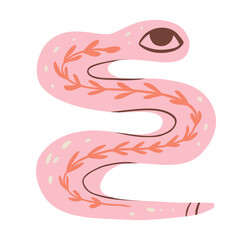 Fototapeta premium Cute Halloween pink Snake. Retro Witchcraft Isolated stickers