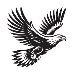 Obraz premium Bald eagle Silhouette Clipart - Eagle Bird Vector Illustration in black and white