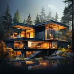 Minimalistic Vector Illustration of a Cozy House in a Light Flat Style
