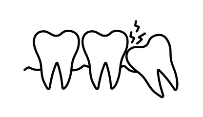 Crooked teeth. Impacted wisdom tooth. Toothache molar. Gum Recession. Damaged tooth. Vector illustration