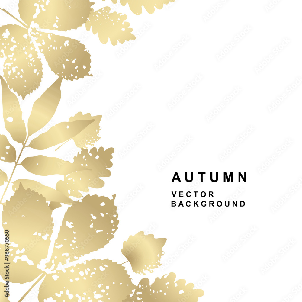 Wall mural frame with autumn golden leaves and branches with texture. vector illustration with fall botanical e