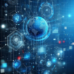 Ai generator Geometric background technology blue with modern futuristic style glowing sphere hologram