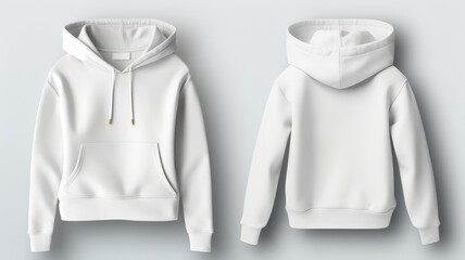 white hoodie front and back view isolated on white background