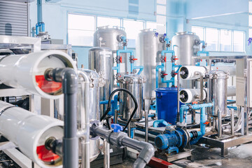 Water purity filtering system in drinking water plant, Food and drink factory clean water...