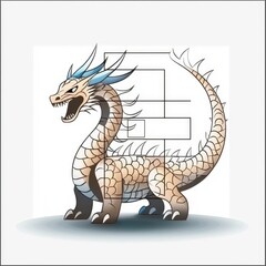 Fototapeta premium Cute Cartoon Dragon with Blue and White Scales