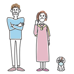 おしゃれな若い夫婦と可愛い子犬