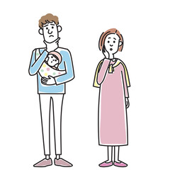 赤ちゃんを抱っこするおしゃれな若い夫婦
