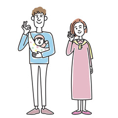 赤ちゃんを抱っこするおしゃれな若い夫婦