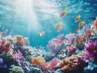 Obraz premium underwater view of beautiful coral and fish - ai