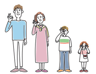 おしゃれな若い夫婦と子供たちと子犬
