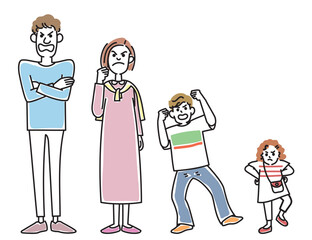 おしゃれな若い夫婦と子供たちと子犬
