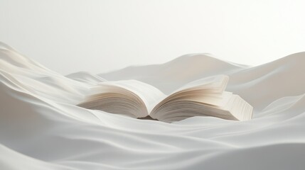 Open Book Resting on White Fabric Waves