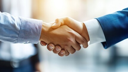 Close up of two business people shaking hands symbolizes partnership or mutual business agreements
