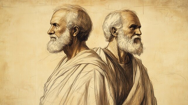 Allotment for Caleb: Joshua and Caleb reaffirming bond and shared history, standing together, biblical illustration, Beige Background