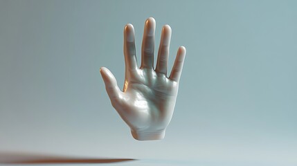 A 3D image of an open hand, like a stop sign, designed for use in a computer graphic.