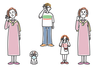 若いお母さんと子供たちと子犬
