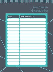 Blog Planner Schedule, Task Schedule, Theme Planner, Event Planning Sheet Vector Colorful Abstract