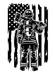 US Firefighter | US Fireman | Fire Department | Rescuer | Fire Station | US Fire Officer | 911 Emergency | Firefighter Dad | Original Illustration | Vector and Clipart | Cutfile and Stencil