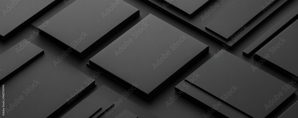 Poster a black and white image of squares with a black background. the squares are all different sizes and 
